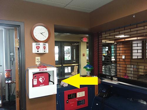 Prospector Hall AED location